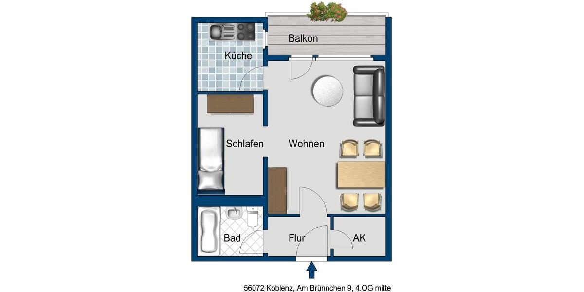 Etagenwohnung Koblenz Bisholder - 1.5 Zimmer, 42 m&sup2;, 403&euro; | Angebot:26274456