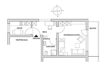 Helle 1-Zimmer-Wohnung in NÄHE UNI und BWZK (Bundeswehr-KH) 1 zimmer