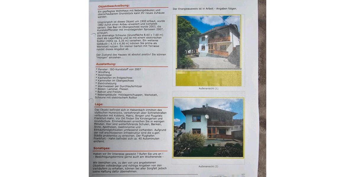 Einfamilienhaus Halsenbach - 5 Zimmer, 147 m&sup2;, 280.000&euro; | Angebot:27104301
