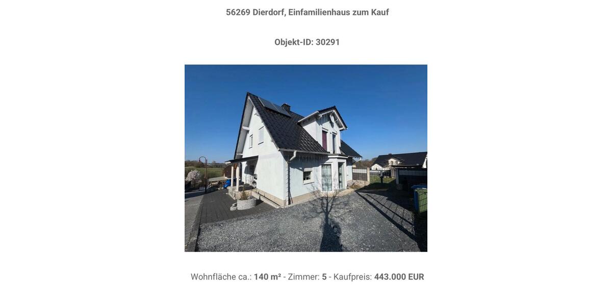 Einfamilienhaus Dierdorf - 5 Zimmer, 140 m&sup2;, 443.000&euro; | Angebot:26197968